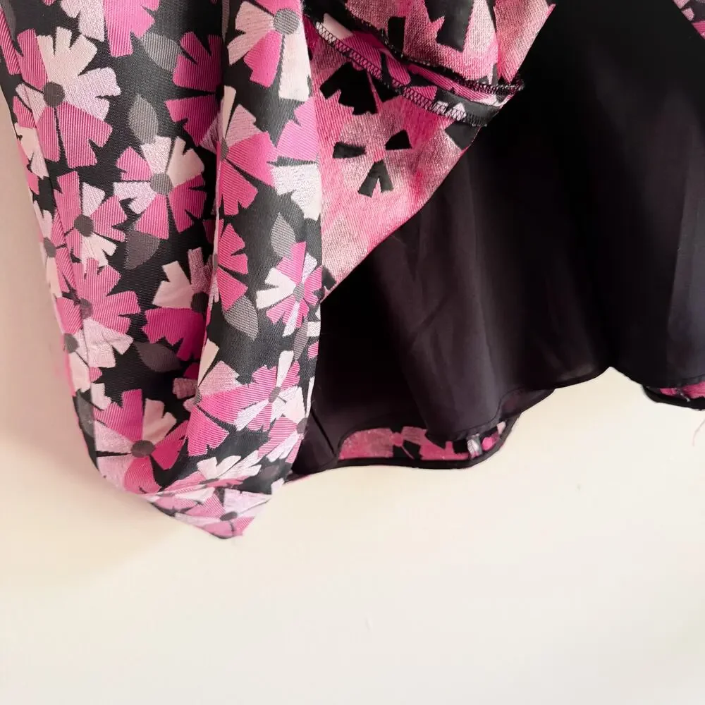 Kate Spade Black + Pink Wallflower Flower Jacquard Metallic Midi Dress - Size 2